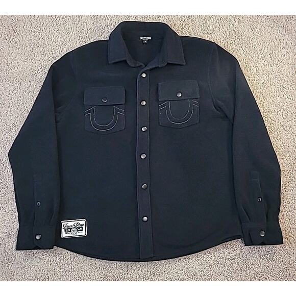 True Religion Lurex Black Polar Fleece Shacket Jacket for Men Size M - Picture 1 of 8